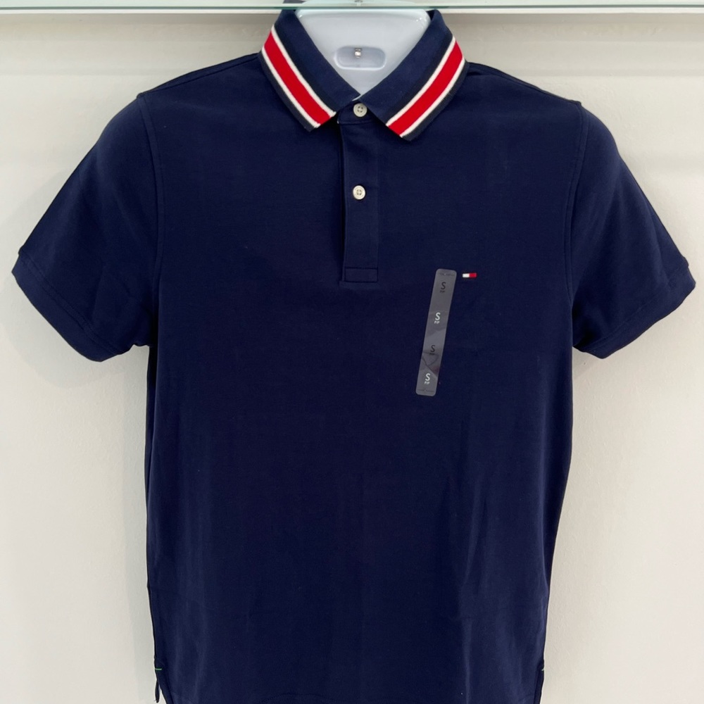 MSRP $59.50 Tommy Hilfiger Men's Custom Fit Contrast Collar Polo Shirt Flag Logo